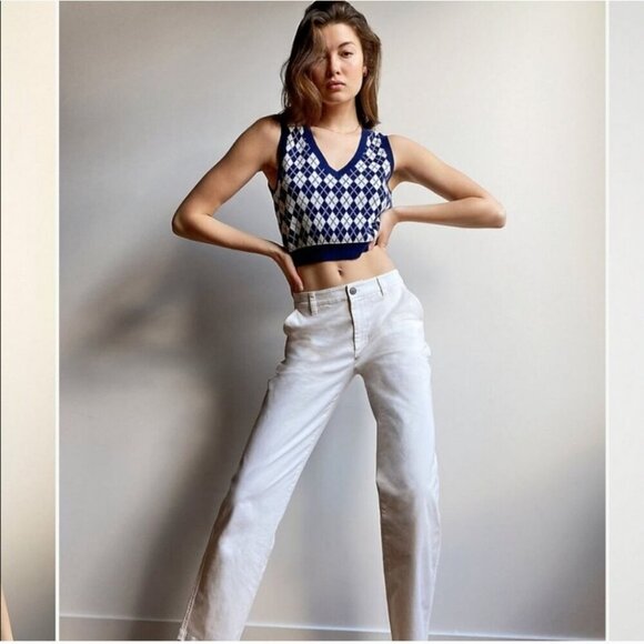 ARITZIA | Sunday Best Quinn Vest Argyle Navy White Wool Cotton Sz M - Picture 2 of 6